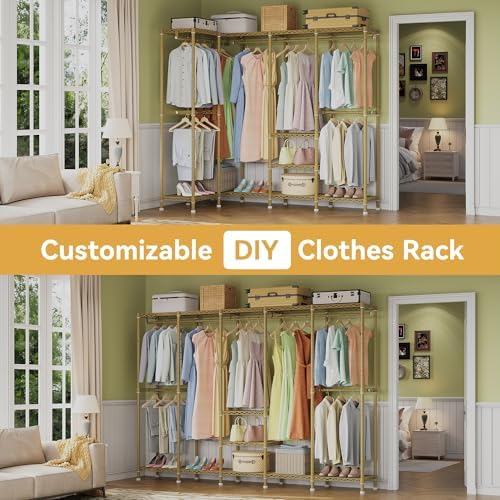 Higeego H5 Heavy Duty Clothes Rack, Freestanding Clothing Rack, Gold - Image 3