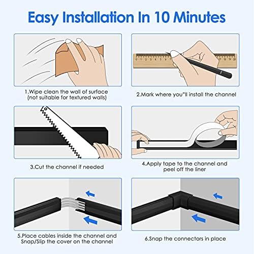 Yecaye TV Cord Hider, 125in Cord Cover, W1.18in H0.6in, Black - Image 6