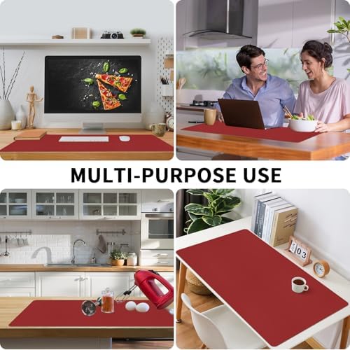 Bloss Red Desk Mat, Leather Desk Matt for Desktop, Waterproof Large Desk Pad, Keyboard Mat, Computer Mat for Office/Home/Decor(31.5 x 15.7 Inches) - Image 3