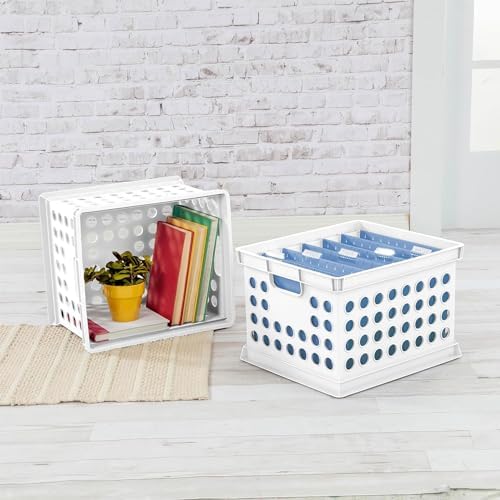 Sterilite Stackable Plastic Storage Crate Bin Organizer File Box with Handles for Home, Office, Dorm, Garage, or Utility Organization, White, 18-Pack - Image 4