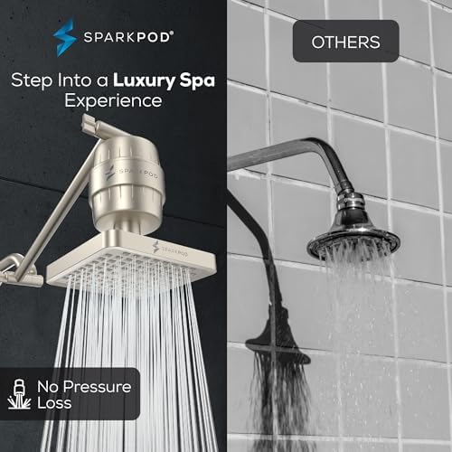 SparkPod 6" High Pressure Rain Shower Head with 23 Stage Filter Capsule & 11 Inch Adjustable Shower Arm Extension -Shower Filter Reduces Chlorine for Smoother Hair & Skin (Square, Brushed Nickel) - Image 4