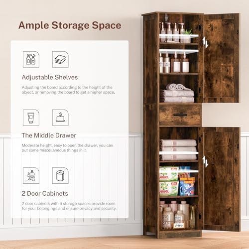 TEENFON Tall Bathroom Cabinet, Storage Cabinet with 6 Shelves & Drawer - Image 5