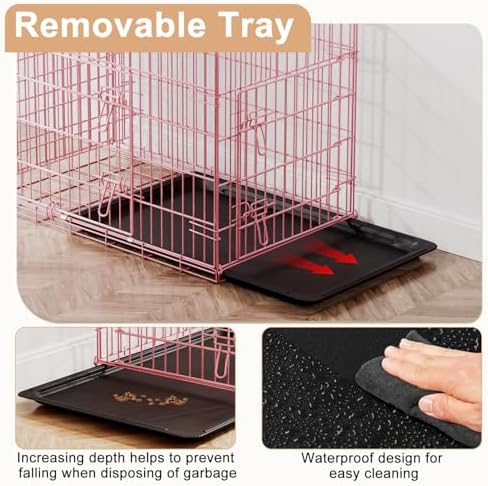 FDW | 48" Foldable Metal Dog Crate | Pink | Cage for XL Dogs - Image 4