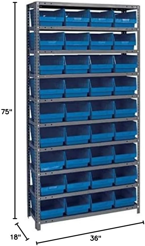 Quantum Storage Systems 1875-208BL Store More Steel Shelving Unit with 6" Shelf Bins, 18" D x 36" W x 75" H, Blue - Image 2