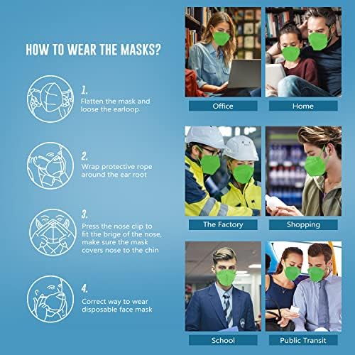 WWDOLL KN95 Face Mask 50 Pack, 5-Layers Breathable KN95 Masks, Green - Image 6