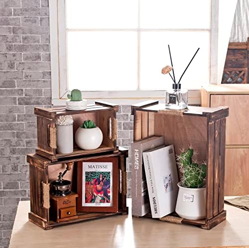 TIMRIS Set of 3 Rustic Wood Nesting Crates, Farmhouse Wooden Storage Container Boxes with Cutout Handles, Decorative Wooden Baskets for Display (Rustic Brown) - Image 4