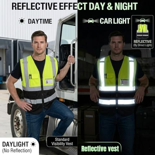 High Visibility Safety Vest with Reflective Strips Customize Logo Hi Vis Team Work Uniform Vest (XL, Yellow navy) - Image 2