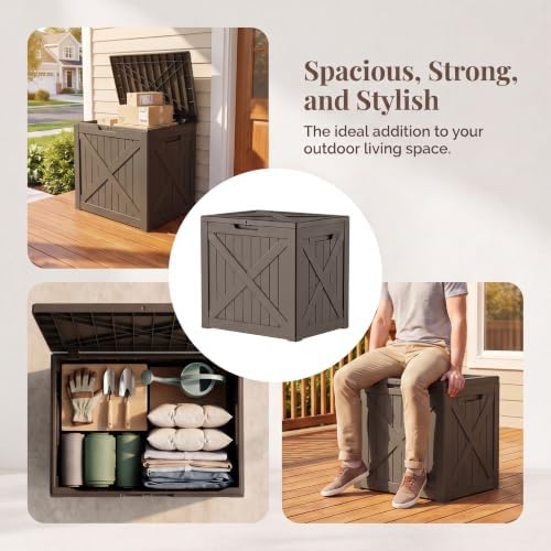 32 Gallon Waterproof Resin Storage Deck Box, Light Coffee - Image 6