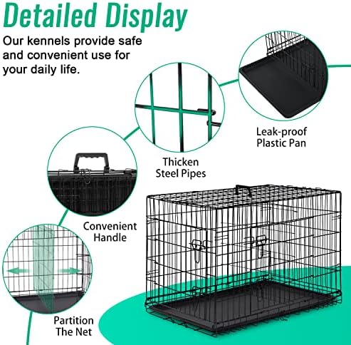 FDW Dog Crate for Large Dogs 42 Inch Folding Metal WirePet Cage Double Door W/Divider Panel Indoor Outdoor Kennel Leak-Proof Plastic Tray,Black - Image 6