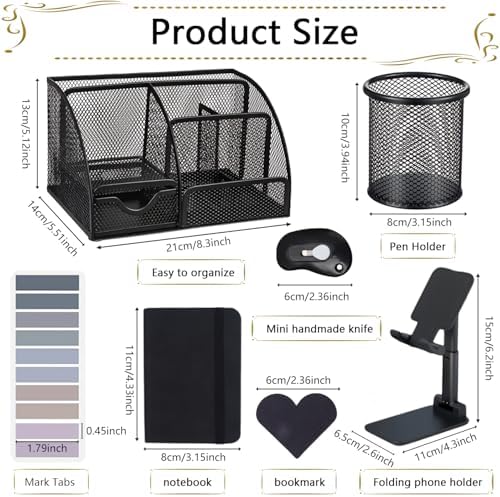 Office Supplies,Desk Accessories,Stapler and Tape Dispenser Set,1000 Staples,Staple Remover,Pen Holder,Folding Phone Holder,Journal Notebook,Ballpoint Pen,Scissor,Ruler,Clear Tape,Sticky Notes,Ect - Image 5