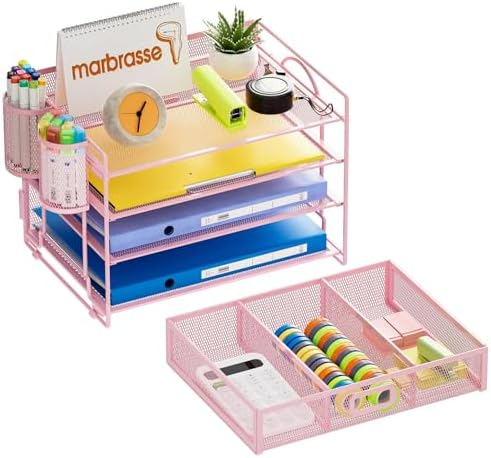 Marbrasse Desk Organizer, 4-Tier Paper File Letter Tray, Pink-2P - Image 2