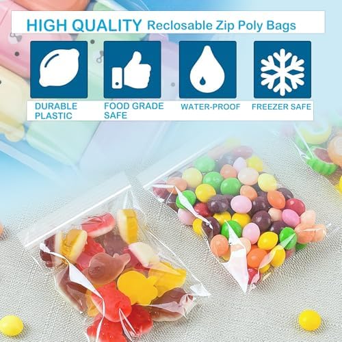 2''X 2'' (Pack of 100) 2 Mil Thick Clear Reclosable Small Zip Plastic Poly Bags With Resealable Lock Seal Zipper for Photo, Jewelry, Bakery, Treats, Travel, Storage, Packaging & Shipping - Image 6