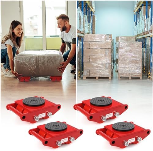6 Ton Heavy Duty Moving Dolly with 360° Rotating Anti-Skid Pad, Carbon Steel Machine Skate for Industrial Equipment, PU Wheel Skate for Workshop Warehouse Transport - Image 6