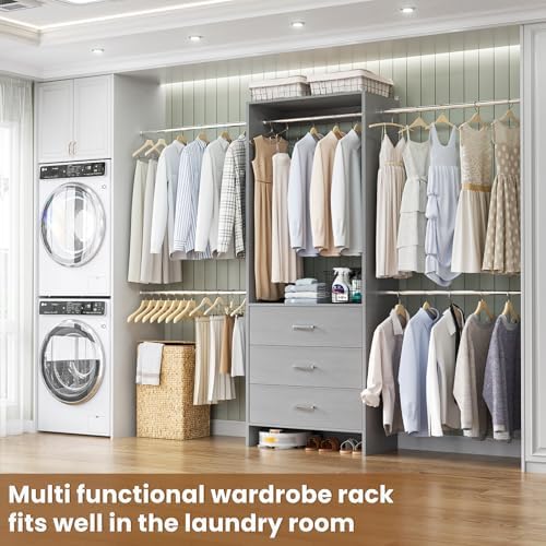 Aheaplus Closet System, 4.2-9Ft Closet Organizer with with 4 Rods, Grey - Image 4