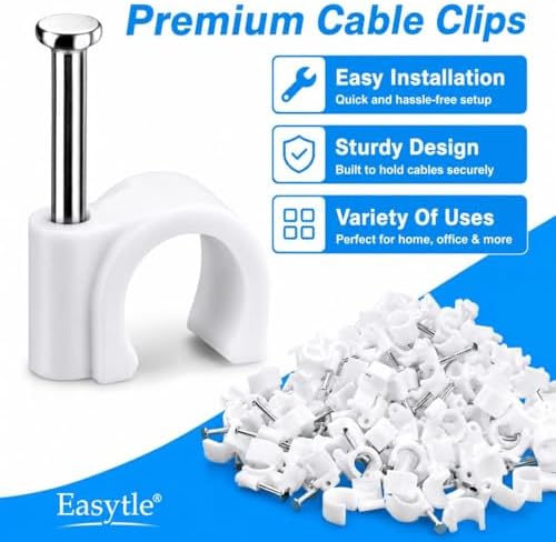 Cable Wire Clips 4mm 6mm 8mm 10mm (Pack of 200) Cable Management RG6 RG59 CAT5 CAT6 RJ45 Electrical Ethernet Dish TV Speaker Wire Cord Tie Holder Single Coaxial Nail Clamps - Image 5