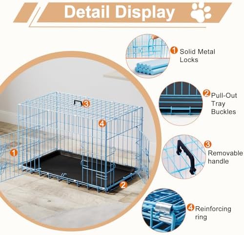 FDW | 30" Foldable Metal Dog Crate | Blue | Cage for Medium Dogs - Image 3