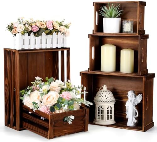 CroBlissful 5 Pack Wooden Crates for Display Rustic Nesting Crates, Brown by CroBlissful
