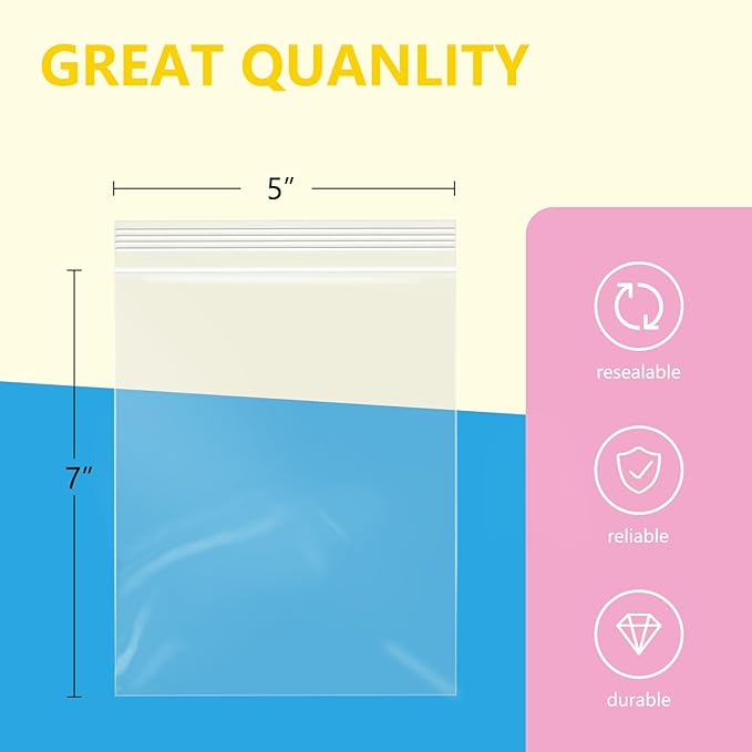 iMailer - 500 Pcs- 5" x 7" Clear Small Zip Bag - Reclosable Zip Plastic Poly - Image 2