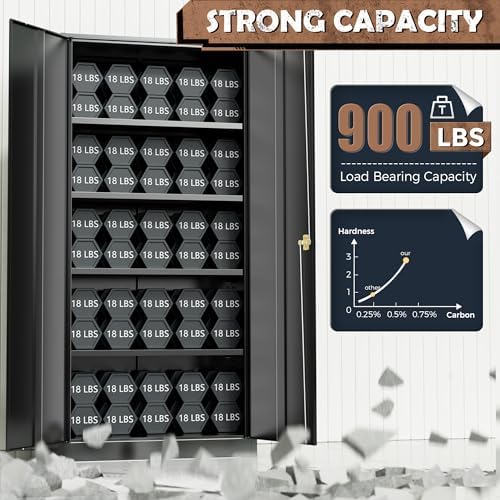 INTERGREAT Metal Storage Cabinet, 72” H Storage Cabinet with Doors and Adjustable Shelves for Office, Home, Garage, Pantry (Assembly Required, Black) - Image 6
