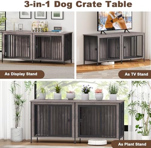 EasyCom 63" Dog Crate Furniture for 1 or 2 Dogs, 20-35 Pounds, Oak Grey - Image 4