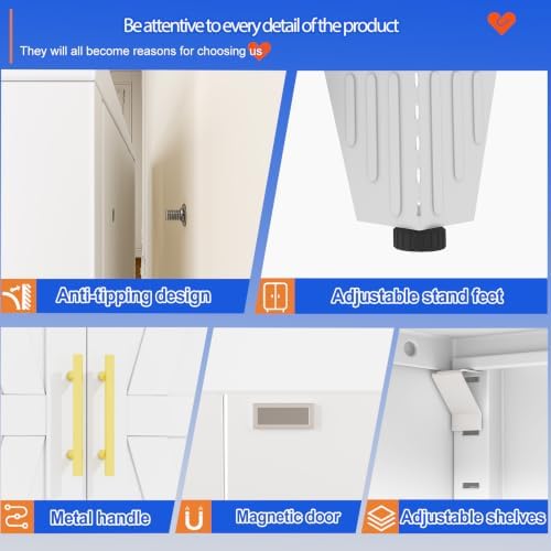 GAIOUS 71" Tall Kitchen Pantry Cabinet,Metal Storage Cabinet White Cupboard - Image 6