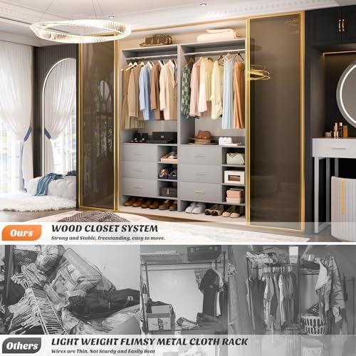 Aheaplus 2.5FT Closet System with 3 Drawers, 29.5’’ Closet Organizer, Grey - Image 5