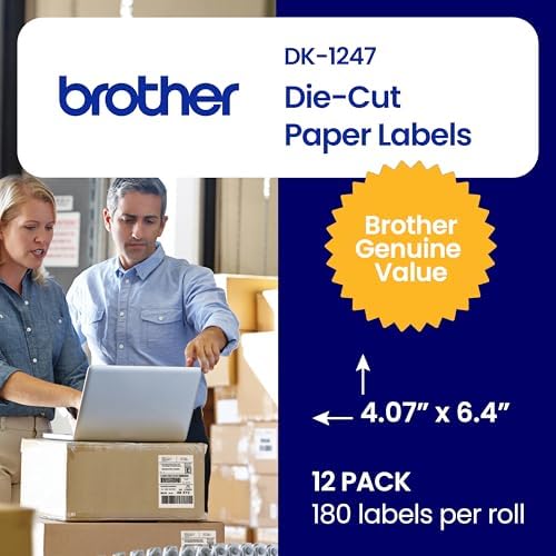 Brother Genuine DK-124712PK Die-Cut Large Shipping Labels, 4.07 in x 6.4 in (103 mm x 164 mm), White Paper Labels, 180 per Roll, 12 Rolls per Box, for use with Select Brother QL Label Printers - Image 3