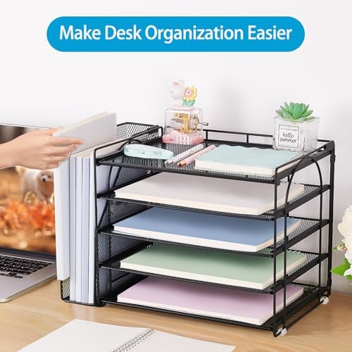 AUPSEN Desk Organizers and Accessories, 5-Tier Desktop Paper File Organizer with Removable File Holder, Desk Accessories & Workspace Organization for Home Office Supplies (Black) - Image 4