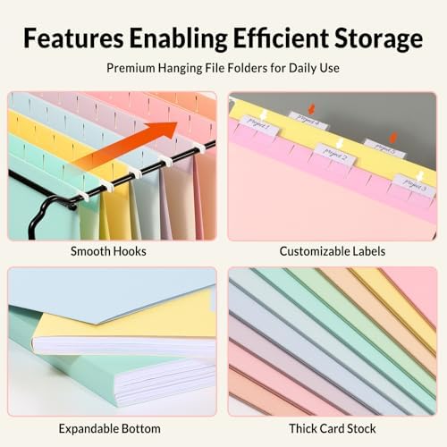 SUNEE Hanging File Folders, 50 Pack Letter Size Hanging File Folders with 1/5-cut Tabs, Stay Organized for Your Home and Office Bulk File, Documents and Paper, 10 Macaron Colors - Image 3