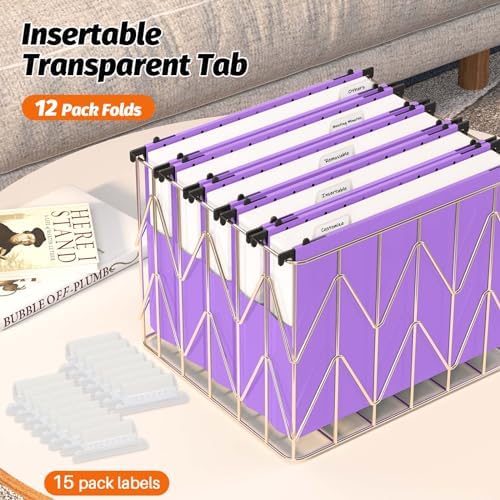 SHUTEX Extra Capacity Plastic Hanging File Folders, 12 Pack, Letter, Purple - Image 6