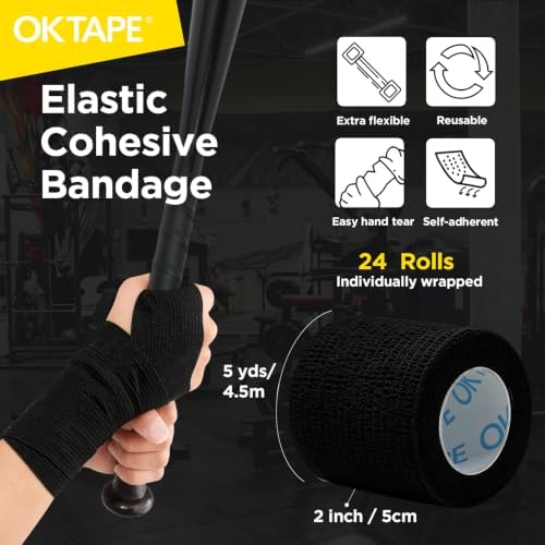 OK TAPE 24 Rolls Self Adhesive Bandage Wrap, Cohesive Elastic Athletic Tape - Image 2