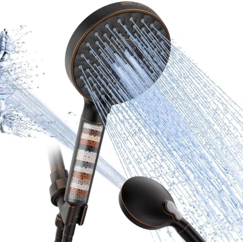 SR SUN RISE Filtered Shower Head with Handheld High Pressure 9 Spray Mode Showerhead Detachable Shower Head Water Softener Filters Beads for Hard Water Remove Chlorine 1 Filter Black Brown by SRSUNRISE