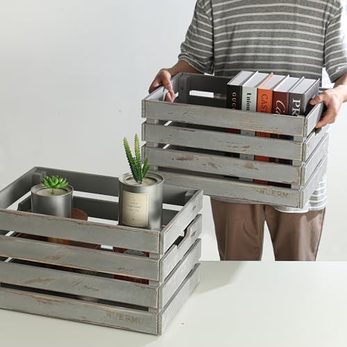 Gray Wooden Crates are Mainly Suitable for Storage, Tool Crate, Wine Crate, Camping, and Other Multi-Purpose. Rustic Style, They are Sturdy and Durable, set of 2 Length of 17.7 inches. - Image 4