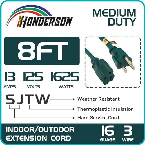 8FT Outdoor Extension Cord-16/3 SJTW Durable Green Extension Cable with 3 Prong Grounded Plug for Safety,Great for Outside Christmas Decorations - Image 2