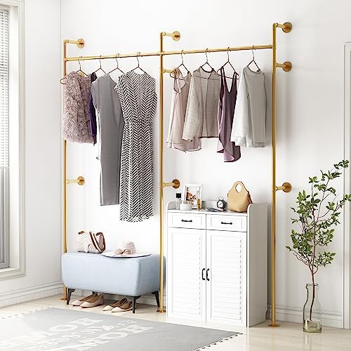 ORSENIGO Industrial Pipe Clothing Rack, Heavy Duty Metal Clothes Rack with Double Rods for Hanging Clothes, Wall Mount Space-Saving Garment Display Rack - Image 7