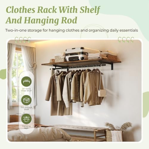 IAE Wall Mounted Clothes Rack with Shelf and Hanging Rod, 48x24in,Rustic - Image 6