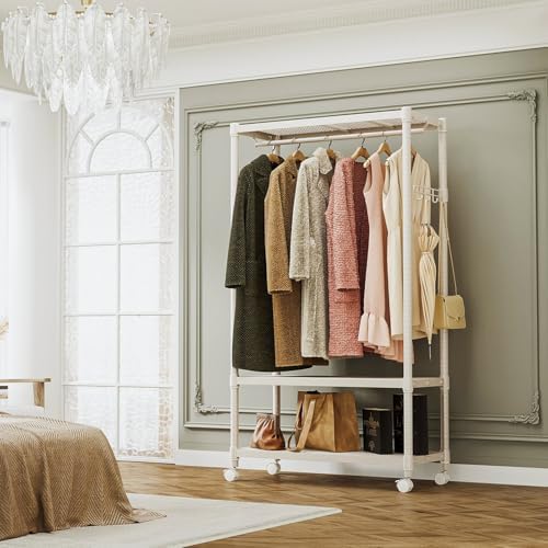 IZEUK Heavy Duty Rolling Garment Rack Wire Clothes Rack for Hanging Clothes (Gold, 3 Tier with 1 Rod, 17.7" D x 33.5" W x 70.3" H) - Image 4