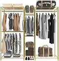 Xiofio 6 Tiers Heavy Duty Clothes Rack, Metal Clothing Rack,Clothing Storage Organizer,Garment Rack with Basket,Hanging Adjustable Garment Rack,65.0" L x 15.7" W x 76.0" H,Max Load 800LBS,Gold by XIOFIO