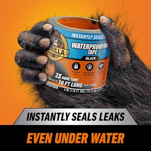 GORILLA Waterproof Patch & Seal Tape, Black Tape, 4" x 10' (Pack of 3) - Permanent Weather Resistant Seal for Leaks and Repairs - Image 2
