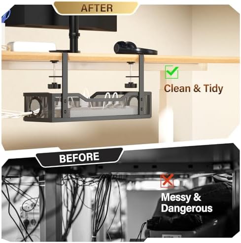 Under Desk Cable Management Large, Cinati 16" Cable Management Box for Table Thickness up to 3", Wire Cord Organizer with Clamp No Drill, No Damage to Desk (Black) - Image 4