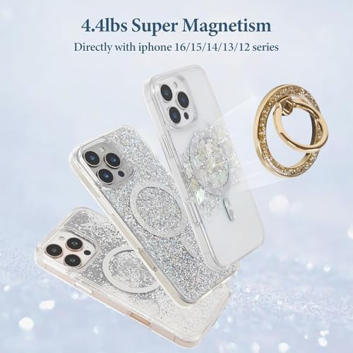 Magnetic Phone Ring for MagSafe Grip [Super Magnet] Gold Twinkle Design Ring Holder Stand, magsafe pop Socket (Gold) - Image 5