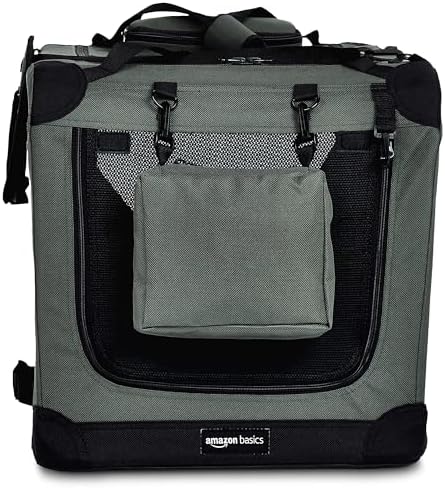 Amazon Basics Folding Portable Soft Pet Dog Crate Carrier Kennel, 26 x 18 x 18 Inches, Grey - Image 2