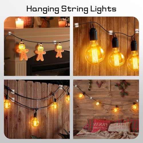 KGROTE 60Pcs Christmas Light Clips, Hooks for Outdoor String Lights Clips, Adhesive Cord Organizer Hooks, Sticky Wire Holder for Hanging Christmas Lights, Wall Cable, Fairy Lights (Clear, Small) - Image 6