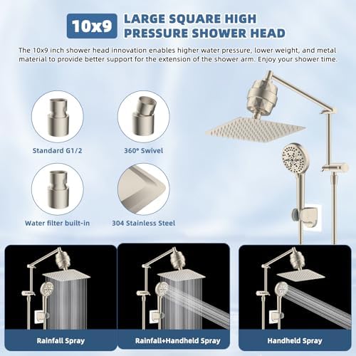 Metal Rain Filtered Shower Head with Handheld, 10" High-Pressure,10-Mode - Image 2