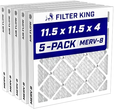 Filter King 11.5x11.5x4 Air Filter MERV 8, AC Furnace Filters (5-Pack) by FilterKing