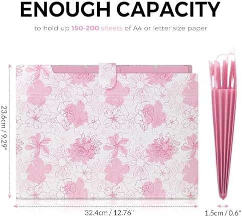 SKYDUE Accordion File Organizer, Floral Expanding File Folders with 5 Pockets, Cute Document Organizer for Paper Bills Receipt Storage, School Office & Hospital Supplies Letter/A4 Size Pink - Image 3
