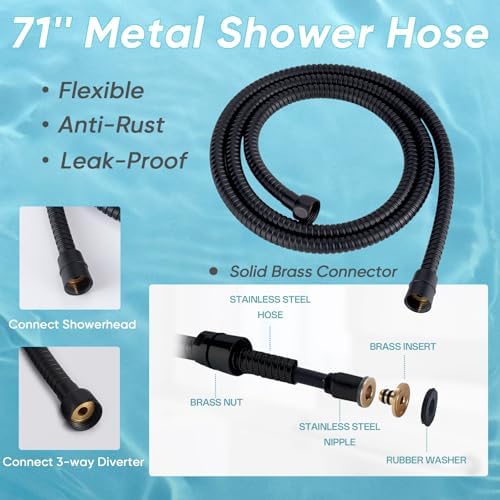 8'' Dual 20 Stage Filtered Shower Head with Handheld, 6 Spray Settings Handheld Shower Head High Pressure Rainfall Filter Combo with 12'' Adjustable Extension Arm, 71'' Shower Hose (Matte Black) - Image 5