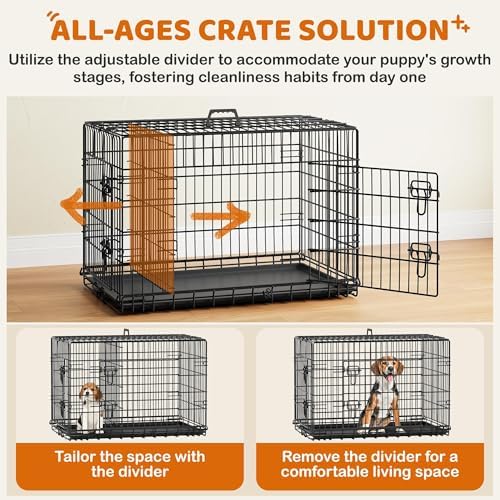 Yaheetech 36in Double Door Metal Dog Crate w/Divider for Puppy Indoor Use - Image 6