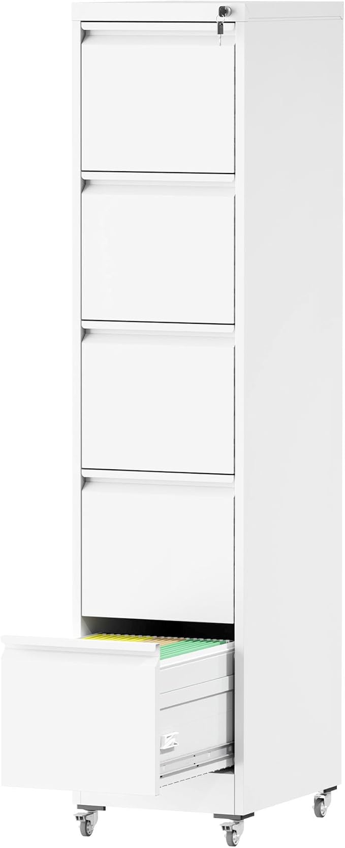 5 Drawers Filing Cabient with Wheel, File Cabinet with Lock, Steel Vertical by Unknown
