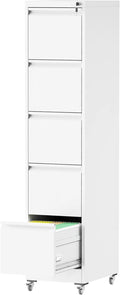 5 Drawers Filing Cabient with Wheel, File Cabinet with Lock, Steel Vertical by Unknown